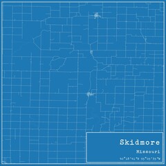 Obraz premium Blueprint US city map of Skidmore, Missouri.