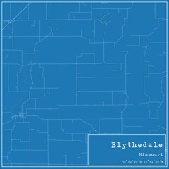 Blueprint US city map of Blythedale, Missouri.
