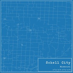 Blueprint US city map of Schell City, Missouri.