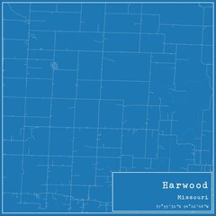 Blueprint US city map of Harwood, Missouri.
