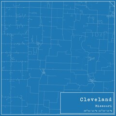 Blueprint US city map of Cleveland, Missouri.