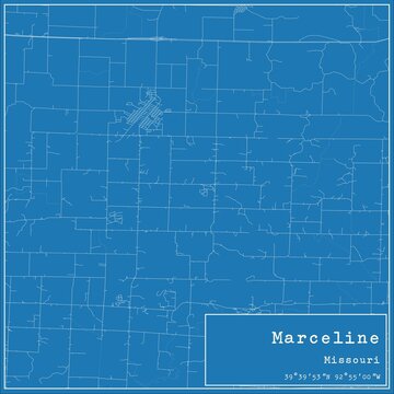Blueprint US city map of Marceline, Missouri.