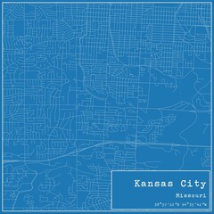 Obraz premium Blueprint US city map of Kansas City, Missouri.