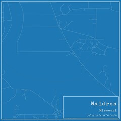 Blueprint US city map of Waldron, Missouri.