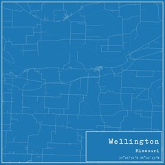 Blueprint US city map of Wellington, Missouri.