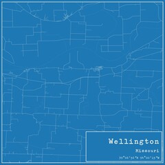 Obraz premium Blueprint US city map of Wellington, Missouri.
