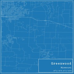 Blueprint US city map of Greenwood, Missouri.