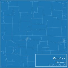 Blueprint US city map of Corder, Missouri.