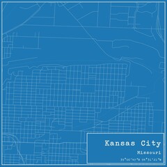Obraz premium Blueprint US city map of Kansas City, Missouri.