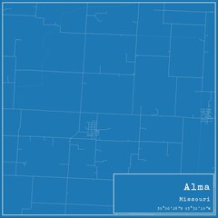 Blueprint US city map of Alma, Missouri.