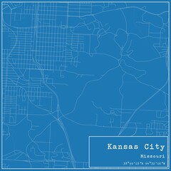 Blueprint US city map of Kansas City, Missouri.