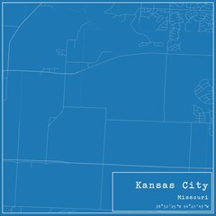 Fototapeta premium Blueprint US city map of Kansas City, Missouri.