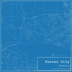 Naklejka premium Blueprint US city map of Kansas City, Missouri.