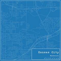 Blueprint US city map of Kansas City, Missouri.