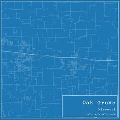 Blueprint US city map of Oak Grove, Missouri.