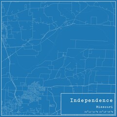 Blueprint US city map of Independence, Missouri.