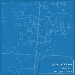 Blueprint US city map of Grandview, Missouri.