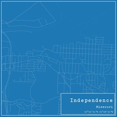 Blueprint US city map of Independence, Missouri.