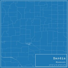 Blueprint US city map of Hardin, Missouri.
