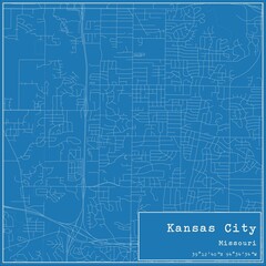 Blueprint US city map of Kansas City, Missouri.
