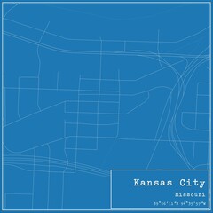 Blueprint US city map of Kansas City, Missouri.