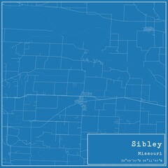 Blueprint US city map of Sibley, Missouri.