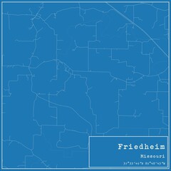 Blueprint US city map of Friedheim, Missouri.