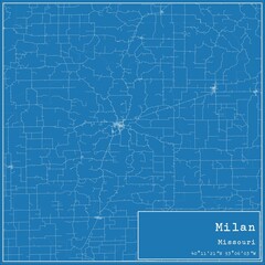 Blueprint US city map of Milan, Missouri.