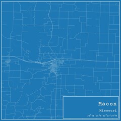 Blueprint US city map of Macon, Missouri.