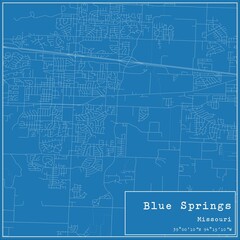 Obraz premium Blueprint US city map of Blue Springs, Missouri.