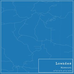 Obraz premium Blueprint US city map of Lowndes, Missouri.