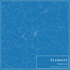 Blueprint US city map of Piedmont, Missouri.