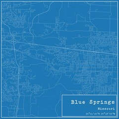 Blueprint US city map of Blue Springs, Missouri.