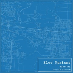 Obraz premium Blueprint US city map of Blue Springs, Missouri.