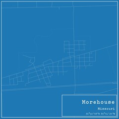 Obraz premium Blueprint US city map of Morehouse, Missouri.