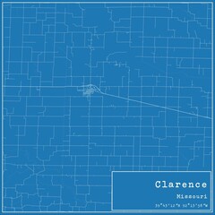 Blueprint US city map of Clarence, Missouri.
