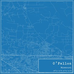 Blueprint US city map of O'Fallon, Missouri.