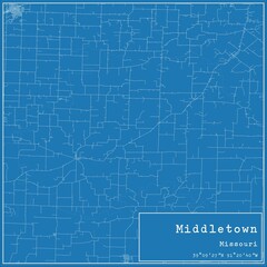 Blueprint US city map of Middletown, Missouri.