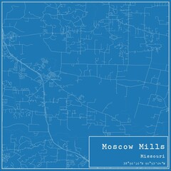 Blueprint US city map of Moscow Mills, Missouri.