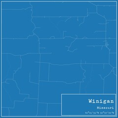 Blueprint US city map of Winigan, Missouri.