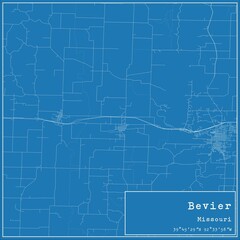 Blueprint US city map of Bevier, Missouri.