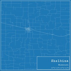 Obraz premium Blueprint US city map of Shelbina, Missouri.