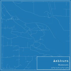 Blueprint US city map of Ashburn, Missouri.