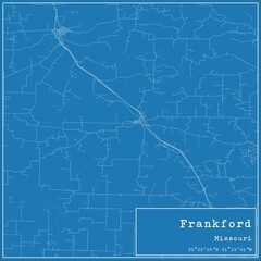 Blueprint US city map of Frankford, Missouri.