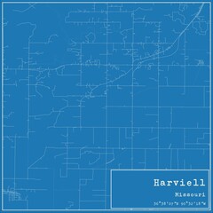 Blueprint US city map of Harviell, Missouri.