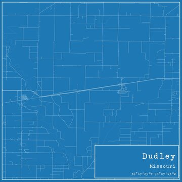 Blueprint US city map of Dudley, Missouri.