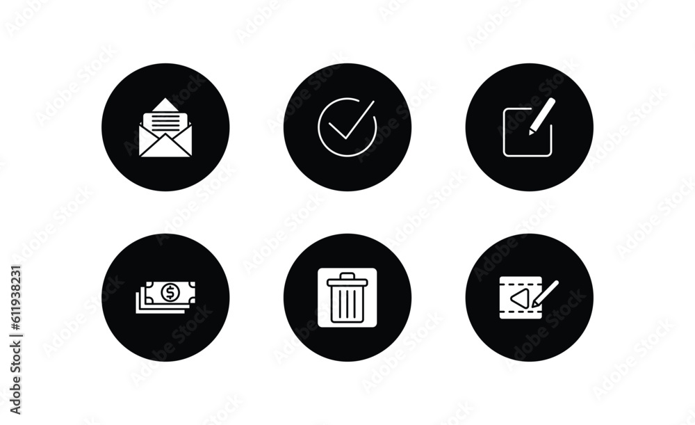Poster user interface filled icons set. user interface filled icons pack included letter envelope, tick box