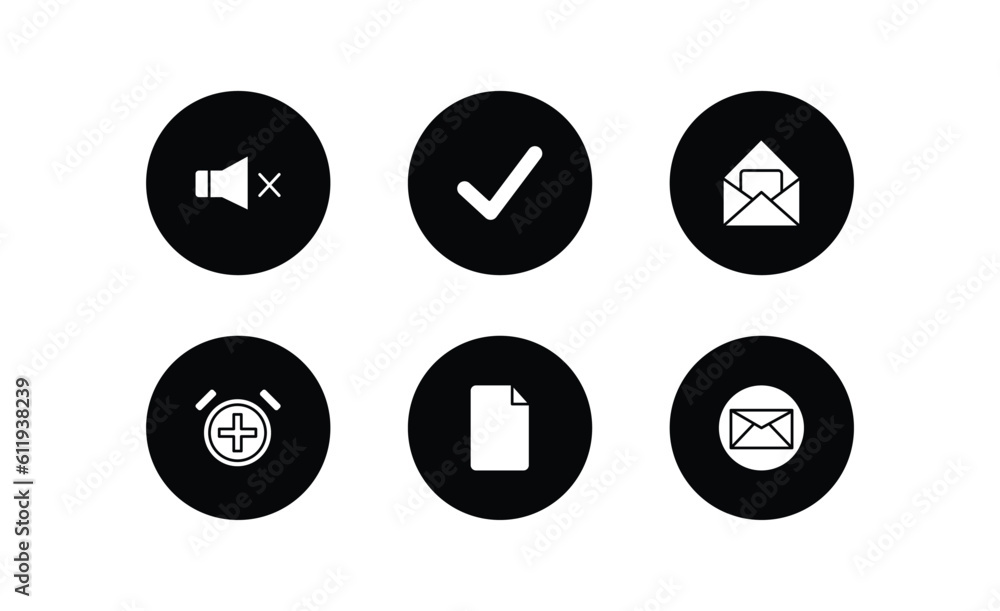 Poster user interface filled icons set. user interface filled icons pack included sound off, tick mark, ope