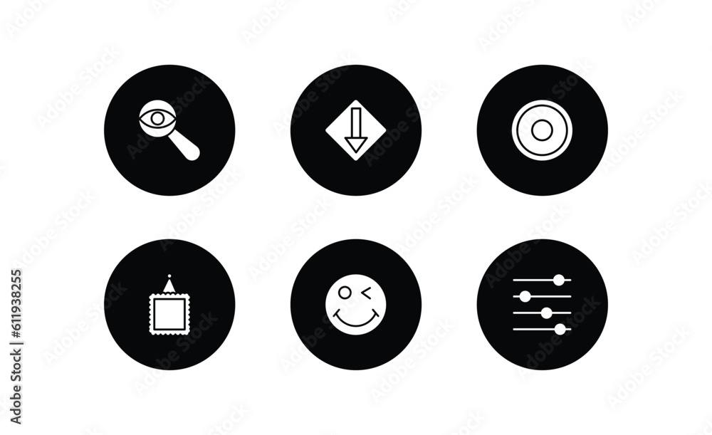 Poster user interface filled icons set. user interface filled icons pack included detective search, low, ra