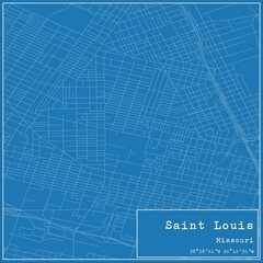Blueprint US city map of Saint Louis, Missouri.